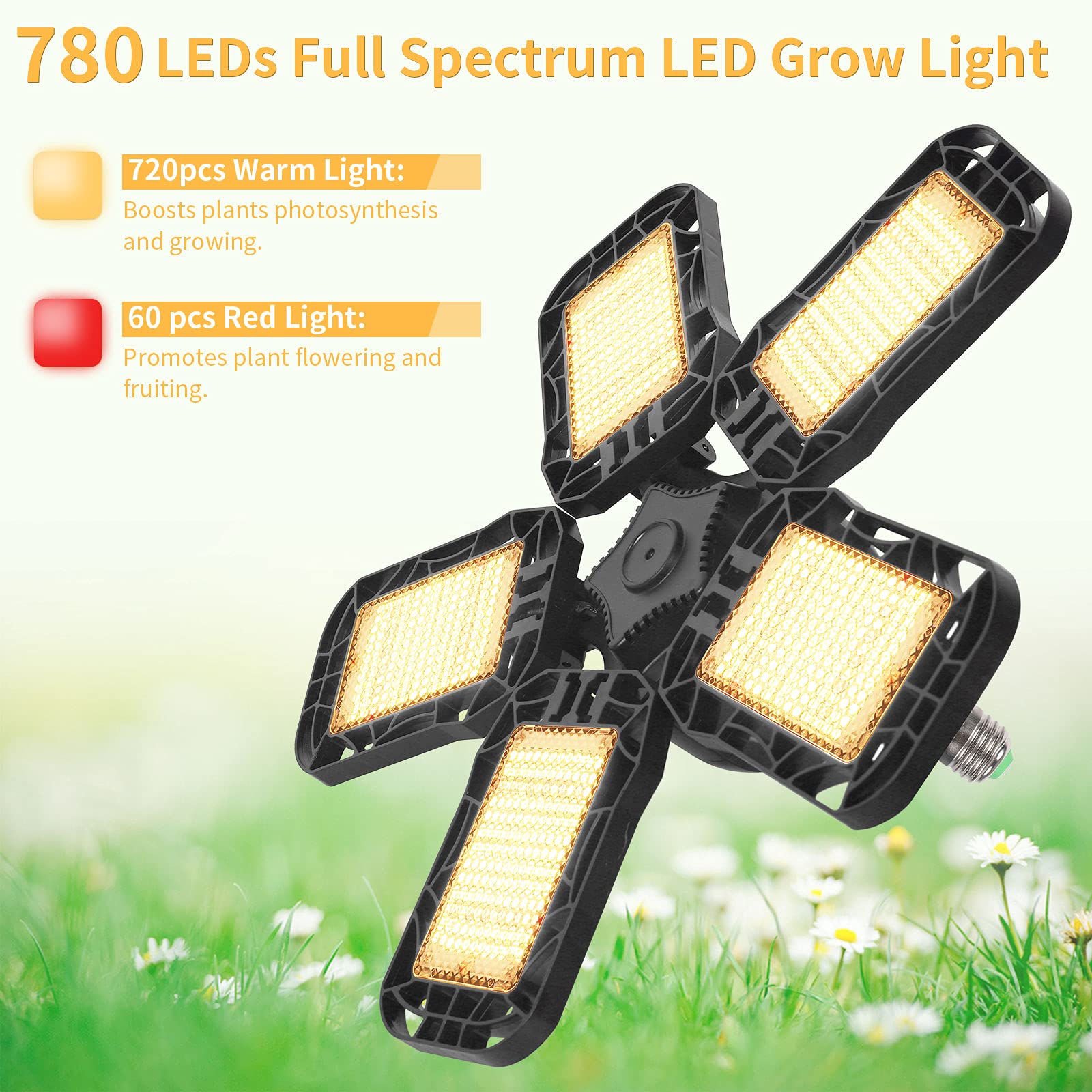 Lampade per Piante Coltivazione, E27 300W 780 LEDs Settore Lampada per Piante, Grow Light per Piante da Interno