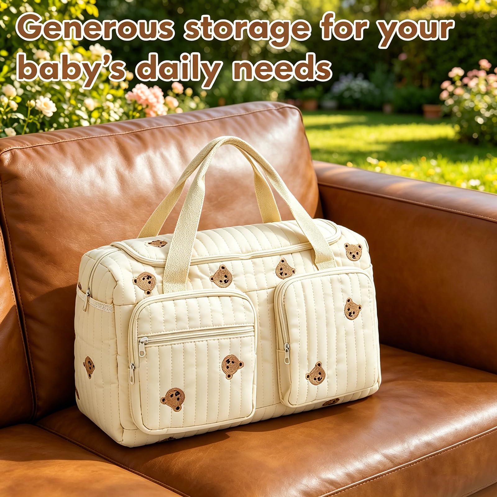 Sac à langer en coton avec broderie, pour les voyages, la naissance à l'hôpital, les voyages, la poussette