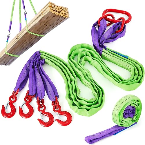 2 correas de poliéster de 6.6 pies de alta resistencia para aparejos de elevación de cuatro patas con gancho y torsión, eslingas de elevación de