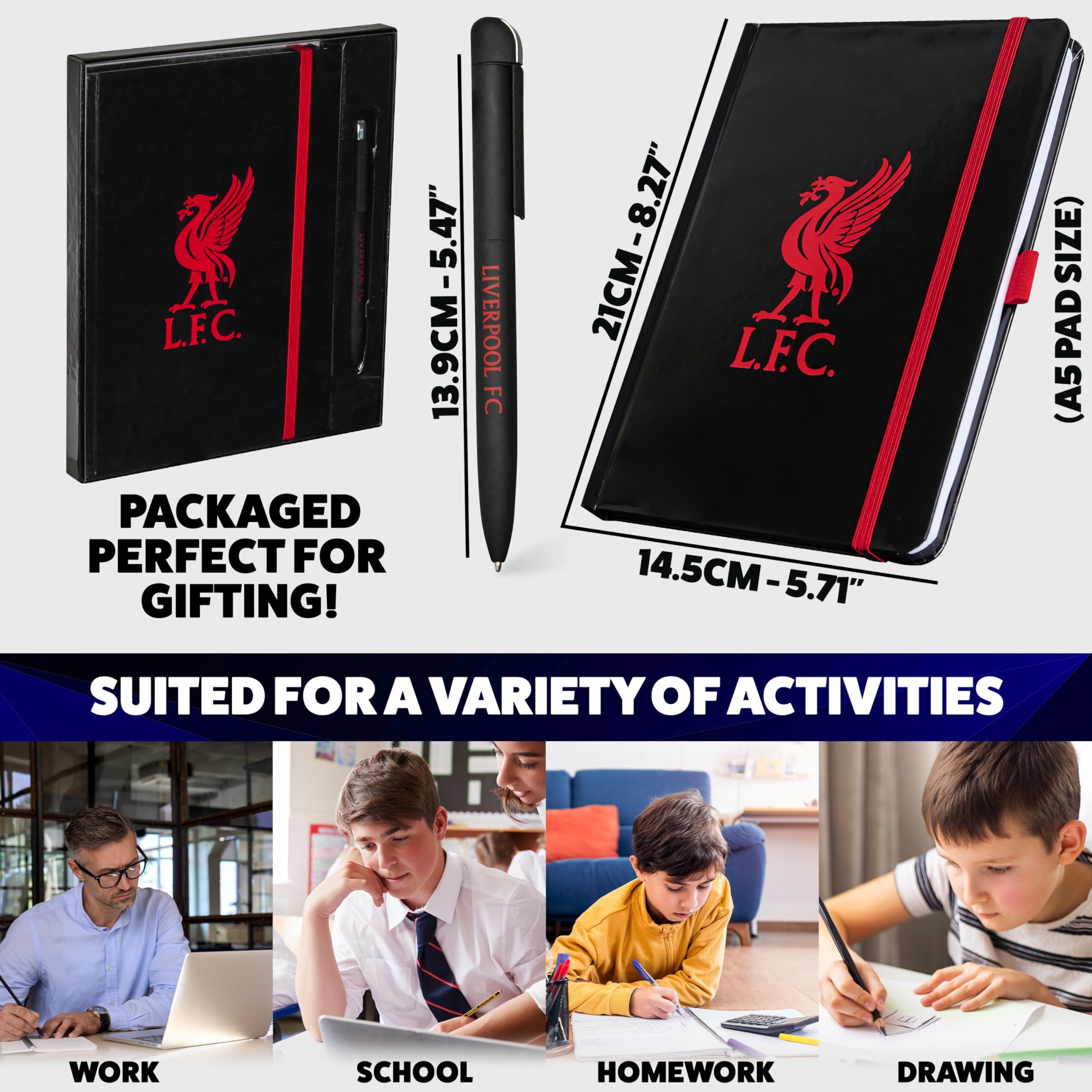 Liverpool F.C. Set Papeterie Carnet Notes Ligné Stylo Noir