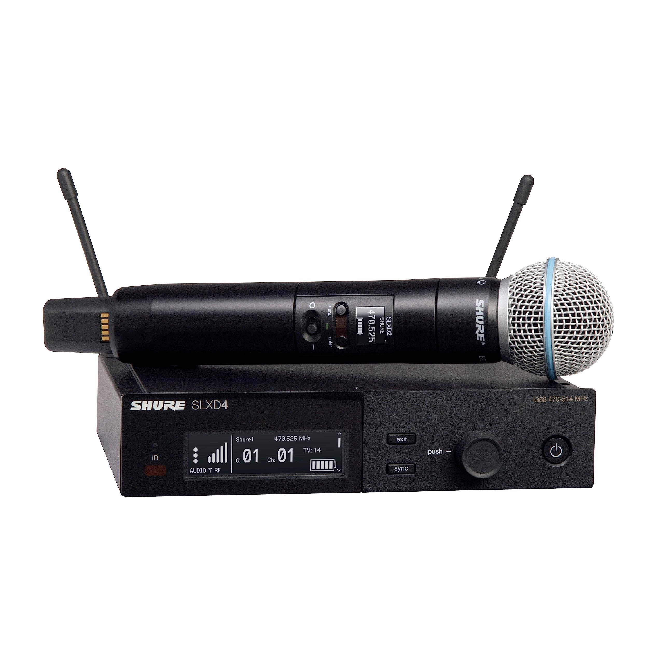 Shure SLXD24/B58 Digital Wireless Microphone System - Includes SLXD2 Handheld Transmitter with BETA 58A Vocal Mic Capsule and SLXD4 Single Channel Rack Mount Receiver | G58 Band (SLXD24/B58-G58)