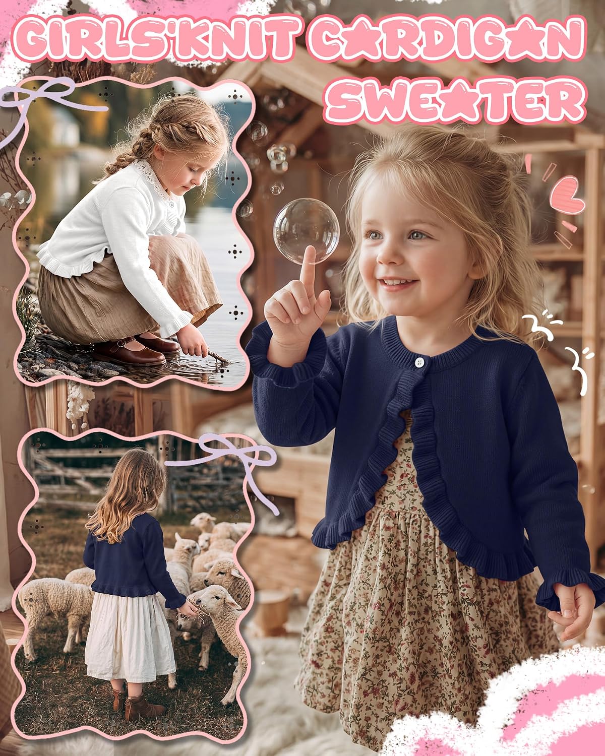 2 Pack Toddler Girls' Ruffle Long Sleeve Cardigan