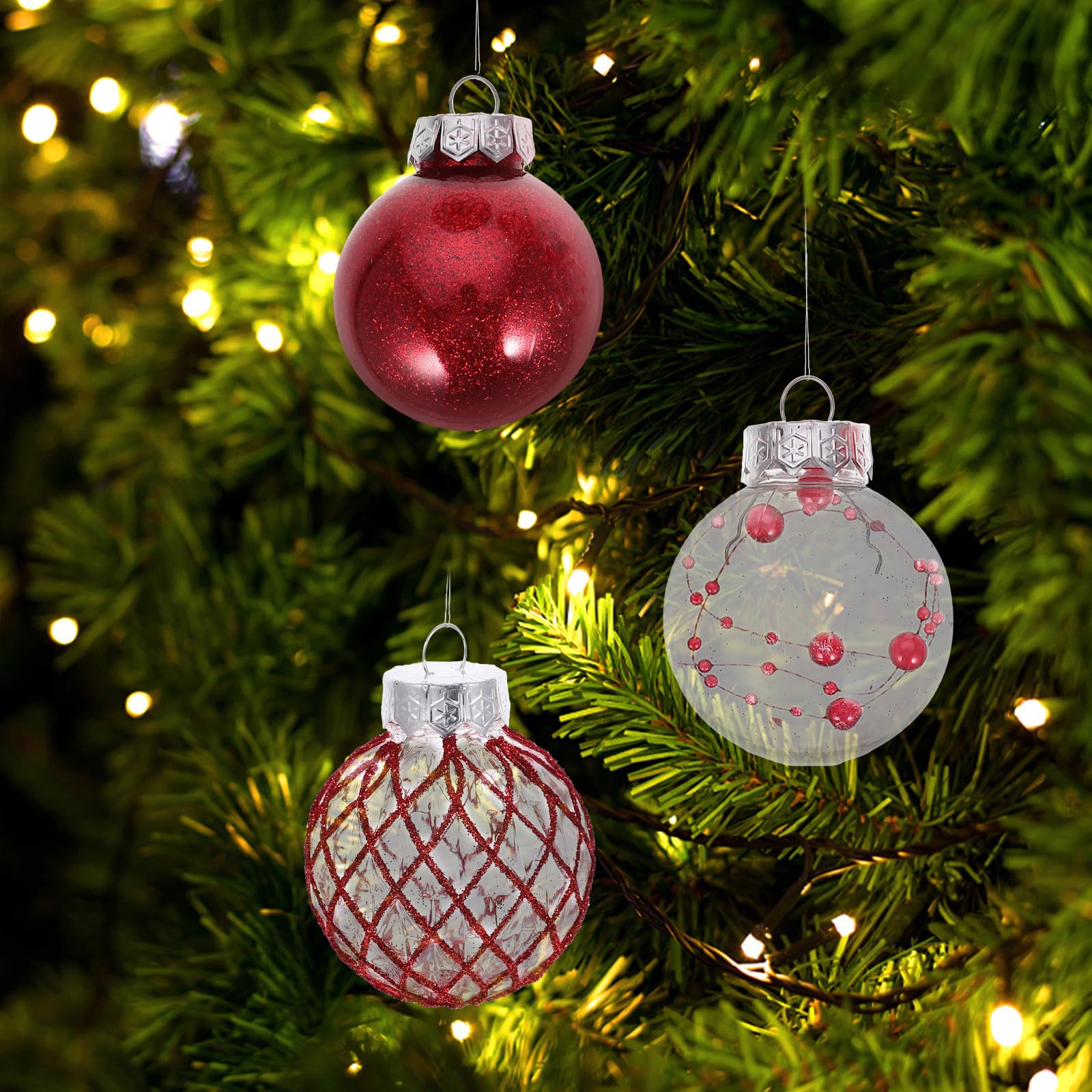 Toyvian 90 Pièces Boules de Noël Suspendues Rouges en Plastique pour Sapin | Réutilisables, Faciles à Suspendre, Décorations Polyvalentes, Lot Festif pour Arbre de Noël