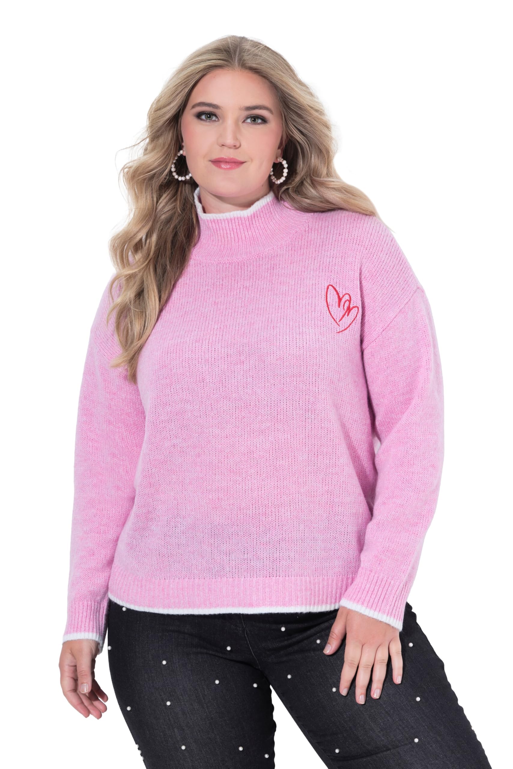 MIAMODA Damen große Größen Übergrößen Plus Size Pullover, gesticktes Herz, Stehkragen 845928