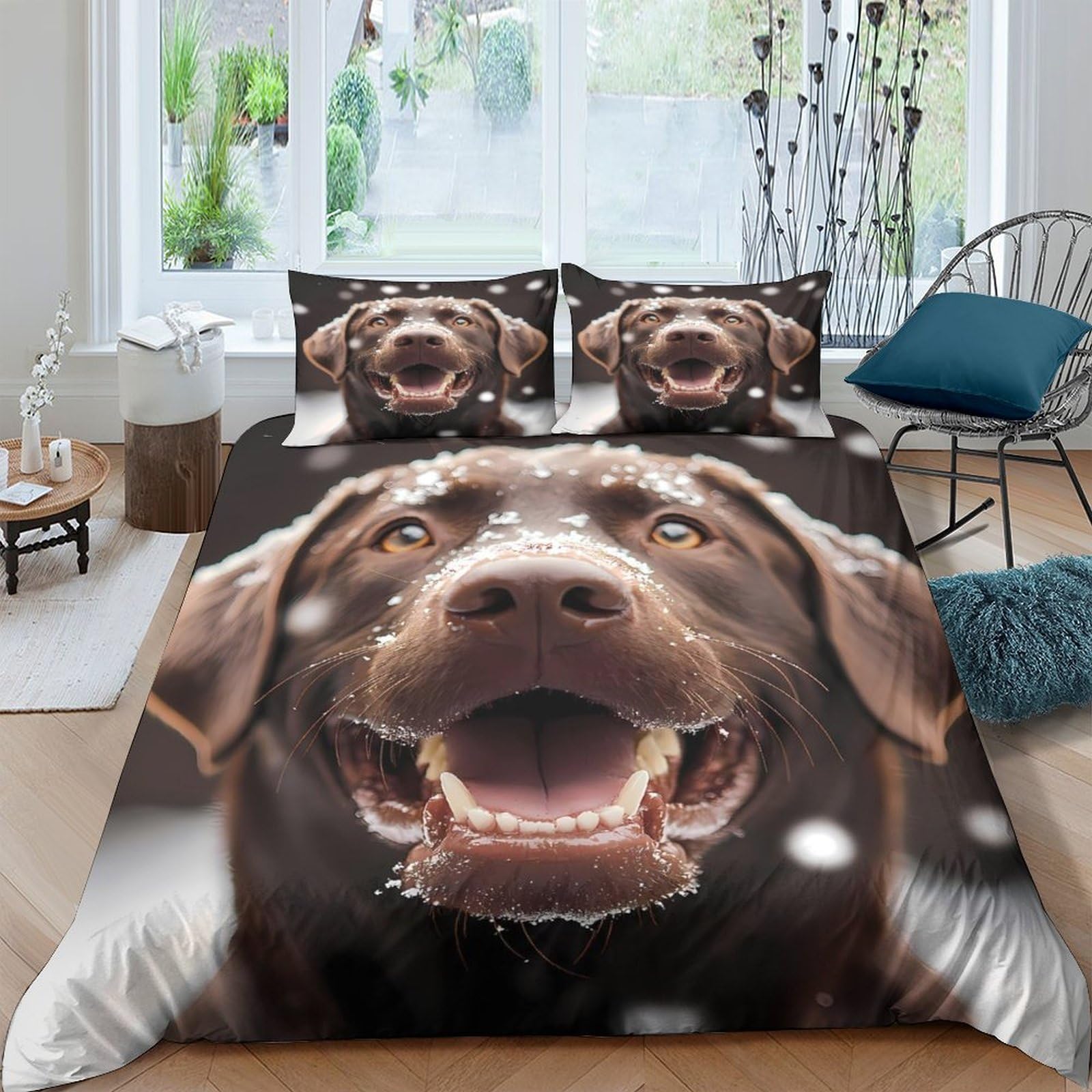Ctjqhvkz Style-5 3D Printed Brown Labrador Fitted Sheet Microfiber Soft Breathable Dog Smile Bed Cover For Bedroom Guest Room Decor Single（135X200cm）