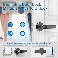 Vista 3 de Foxgard - Cerradura de puerta biométrica con perilla inteligente de huellas dactilares, control remoto con aplicación