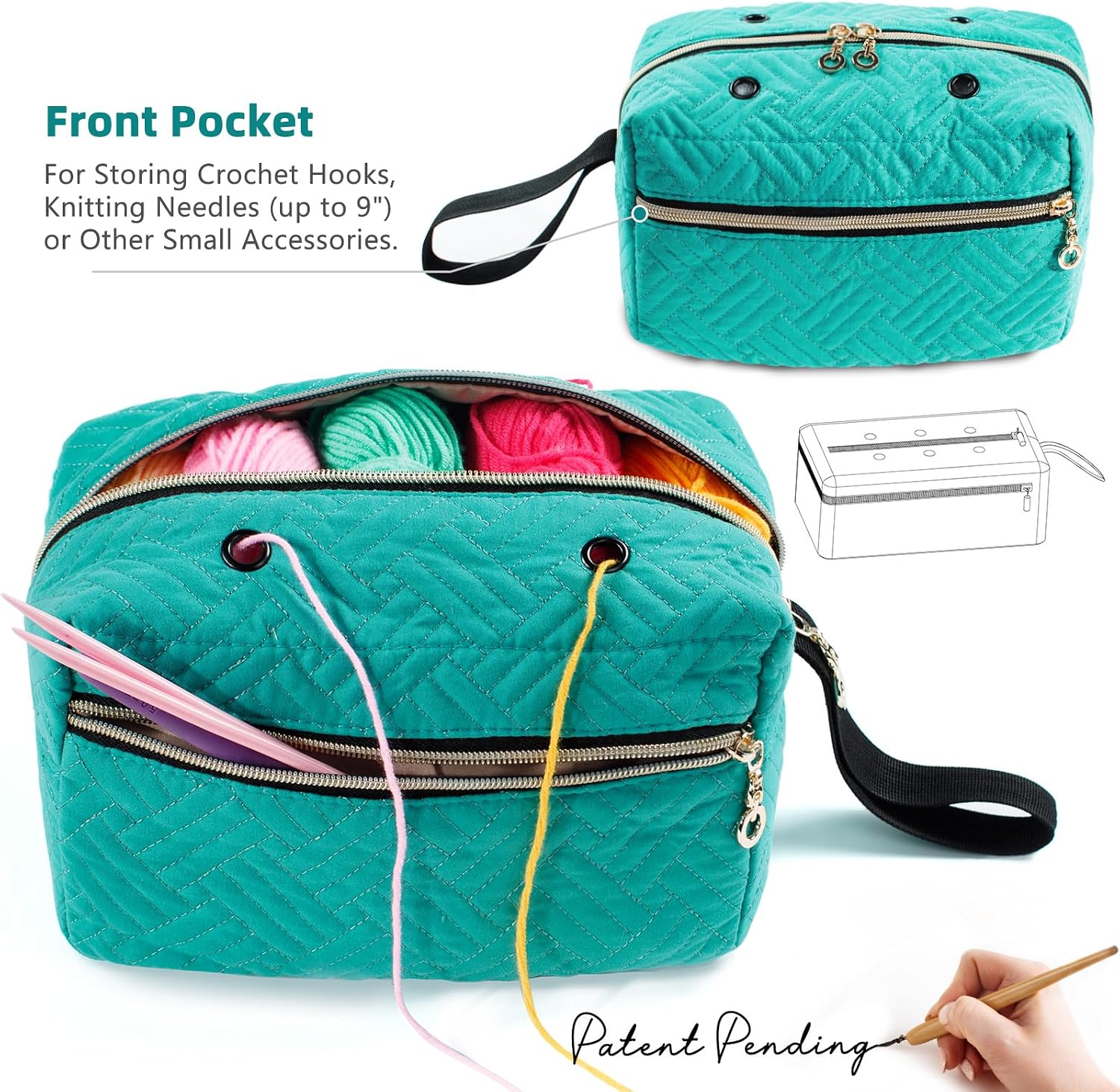 MYBAGZING Small Crochet Bag Organizer - Knitting Bag - Yarn Storage Organizer - Yarn Bag for Crocheting - Yarn Holder for Crochet Accessories, Knitting Needles, Crochet Hooks, Knitting Gifts