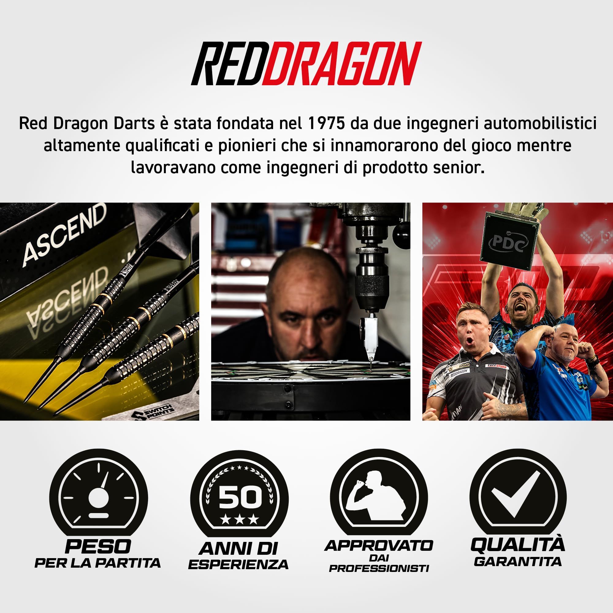 RED DRAGON Freccette – Ascend Switch Points Series 23g | Powered by Winmau | Parallele | 90% Tungsteno Freccette Professionali - NitroFlite Integrated Flight/Shaft | Freccette con punta in acciaio e