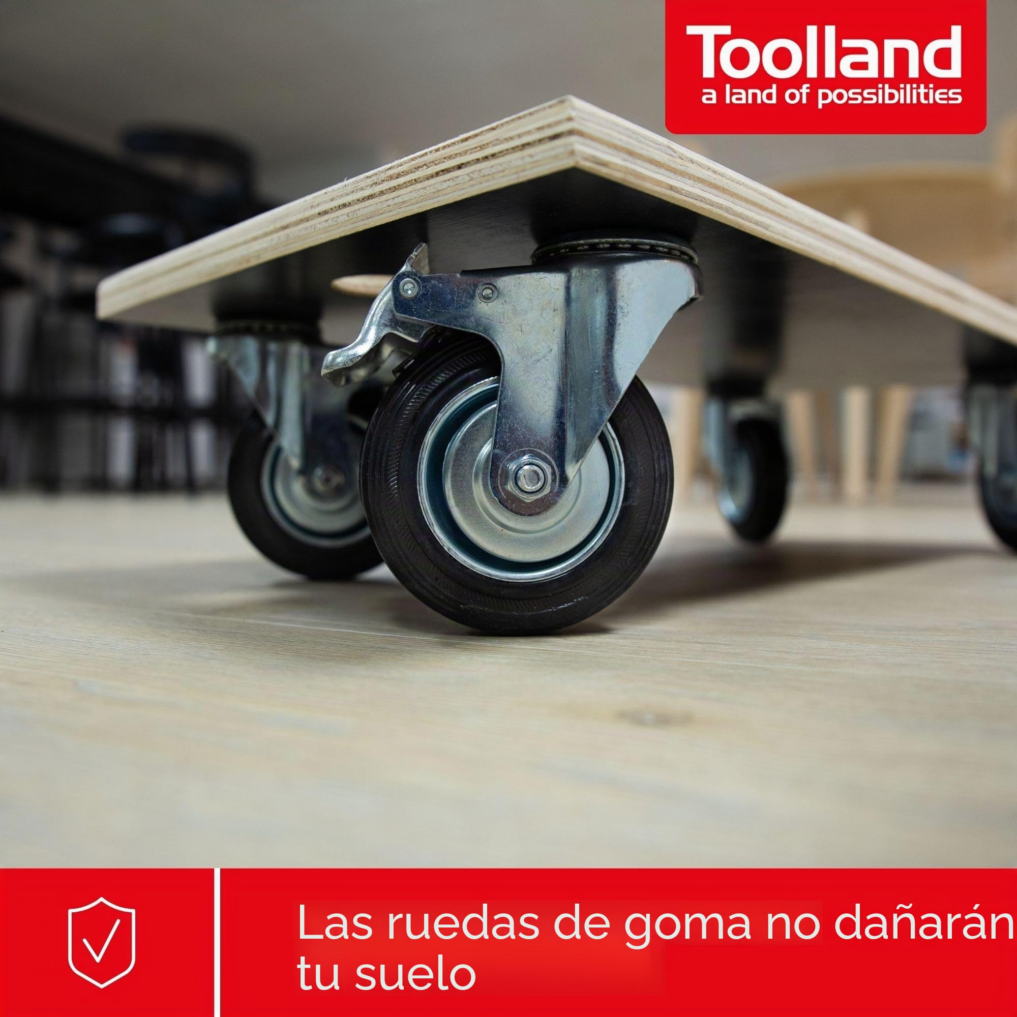 Toolland - Bandeja enrollable con freno, mango integrado, 4 ruedas giratorias, capacidad de carga 400 kg