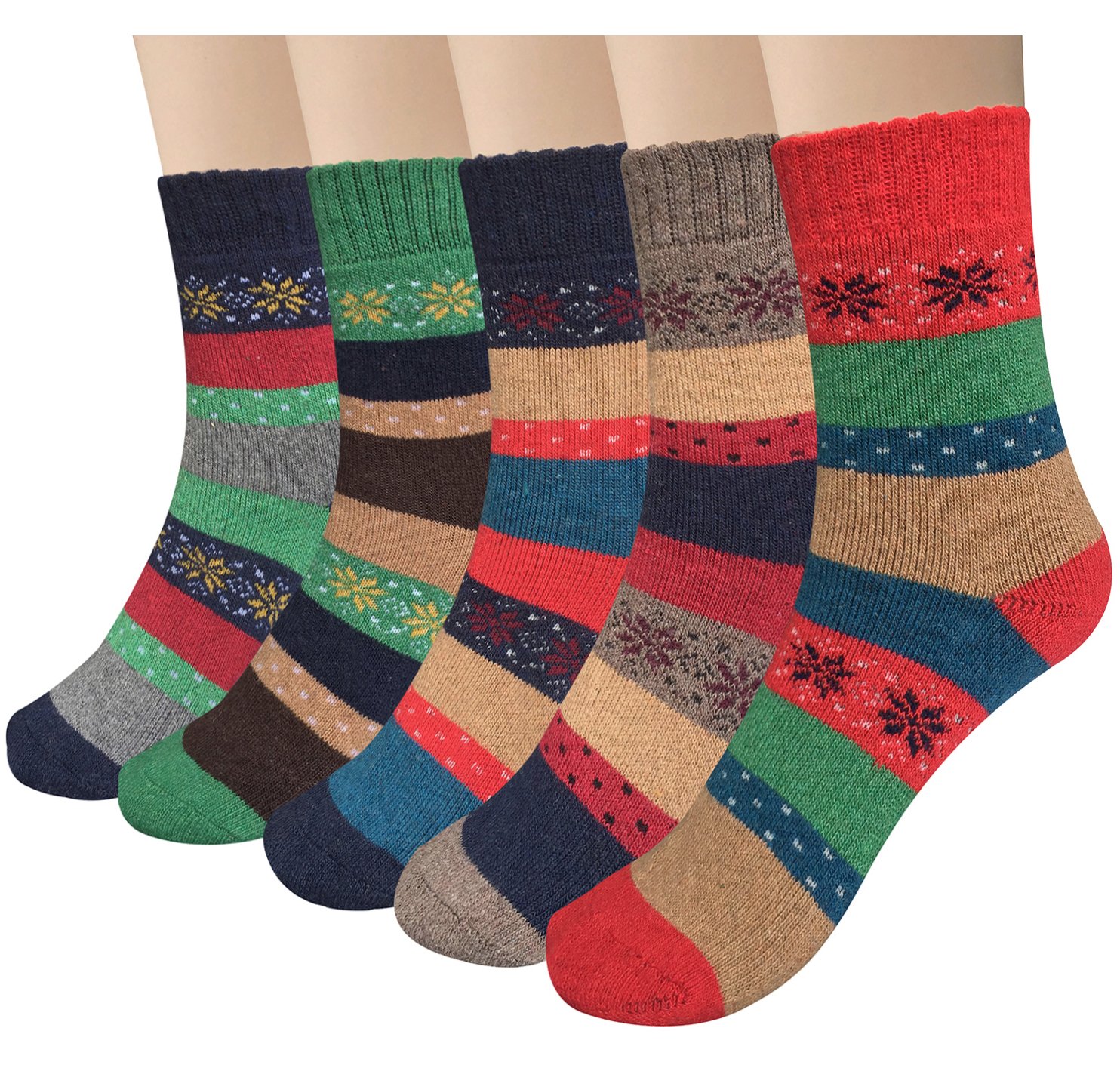 YSense Snug 5 par skarpet wełnianych, dzianinowe skarpety zimowe, damskie skarpety termiczne, 3 brązowe / czerwone / czarne / zielone / niebieskie, 35-41, 3-brązowy / czerwony / czarny / zielony / niebieski, 35-41 EU