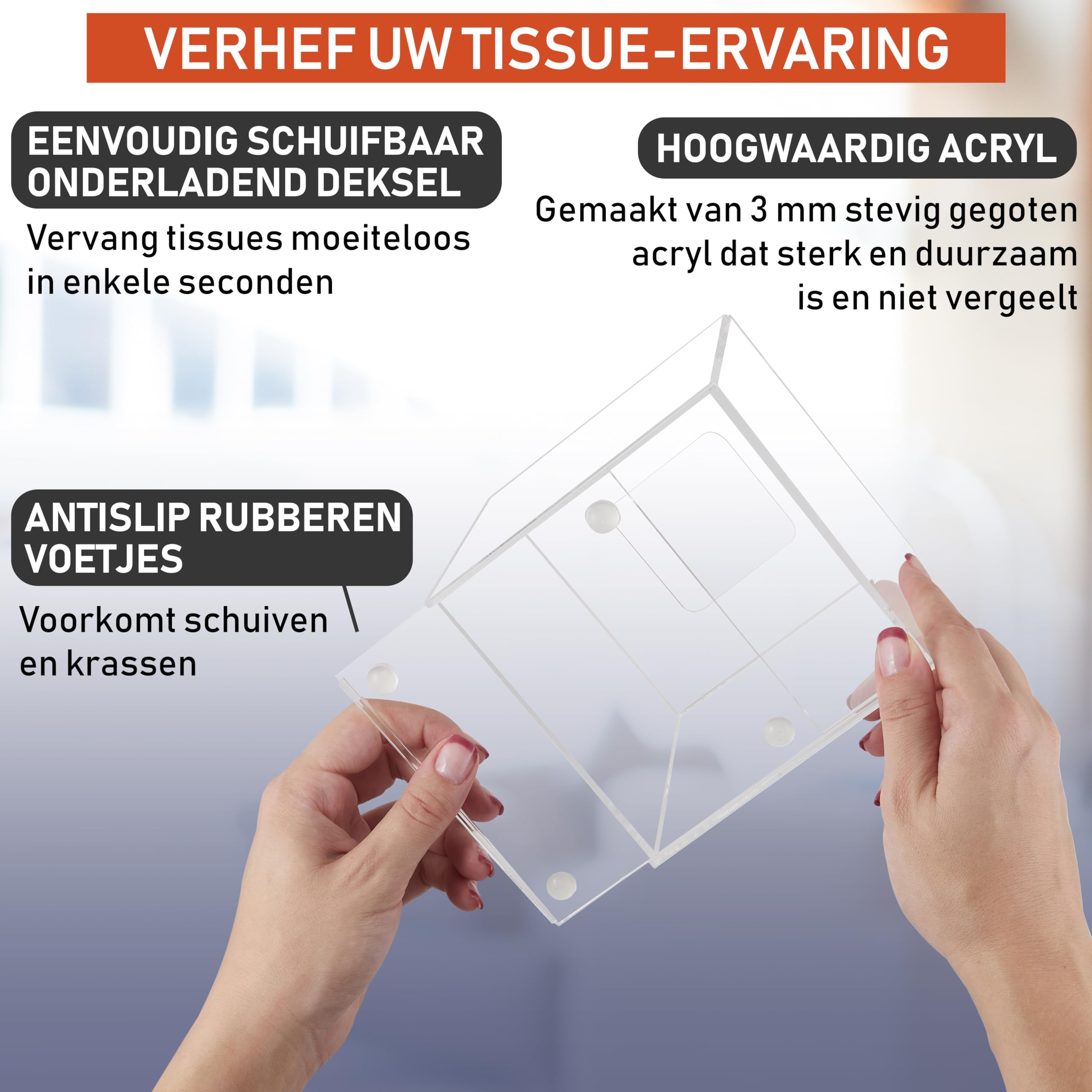 Acryl Tissue Box Houder, Vierkante Clear Tissue Box Dispenser voor Gezichtsweefsel, Servetten, Droger Lakens. Perfect voor Badkamer, Bureau, Aanrecht, Vanity, Slaapkamer Dressoirs, Nachtstands