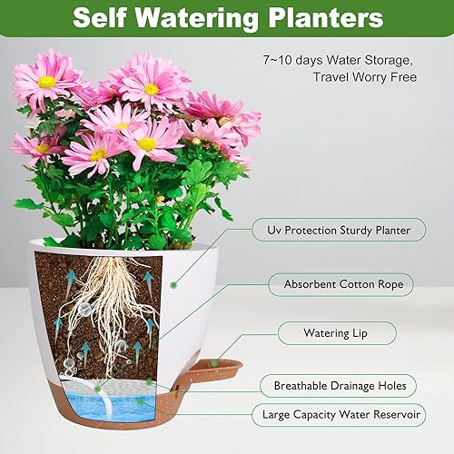Miniatura 2 de Macetas de flores, macetas auto-regables de 876.565.55 pulgadas para plantas de interior y exterior con agujero de drenaje, macetas de plástico para