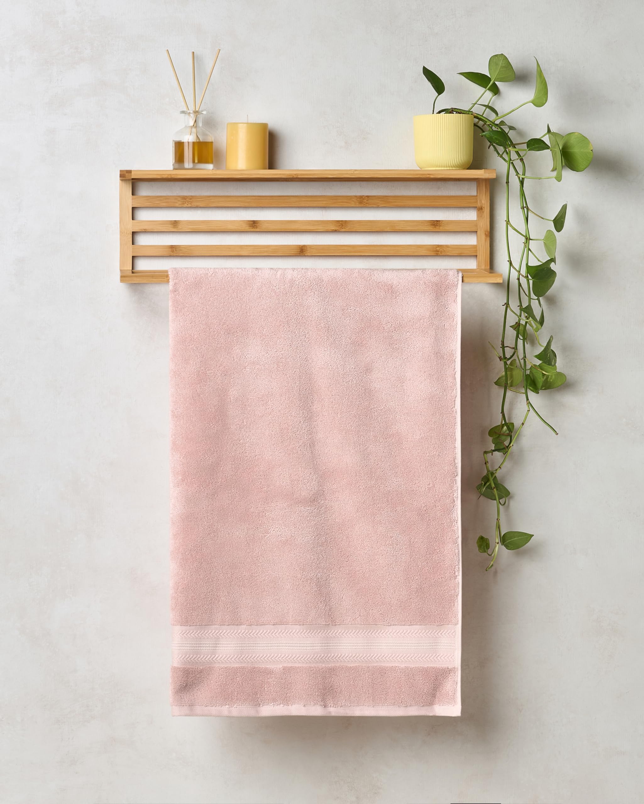 Himeya Toalla de baño de bambú, 600 g/m², 1 toalla de bambú para hombres y mujeres, 100% algodón, 70 x 140 cm, color rosa mantequilla