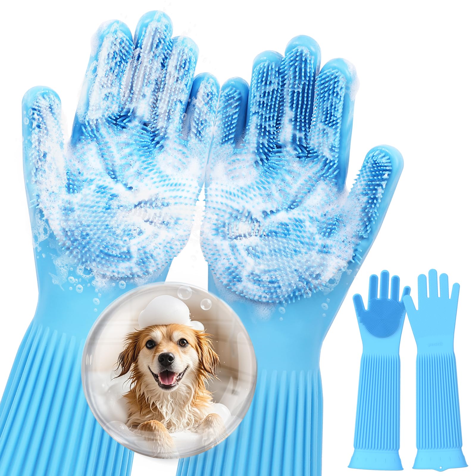 Pecute Guantes de aseo para mascotas, guantes de baño resistentes al calor para gatos con dientes de alta densidad, guantes de bañ