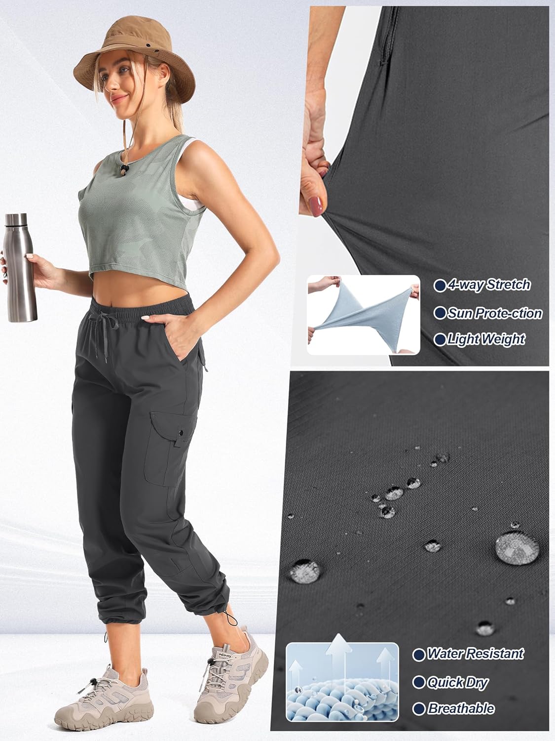 Womens Hiking Pants Quick Dry Lightweight UPF 50 Travel Golf Pants Work Camping Outdoor Cargo Pants Pockets - Image 3