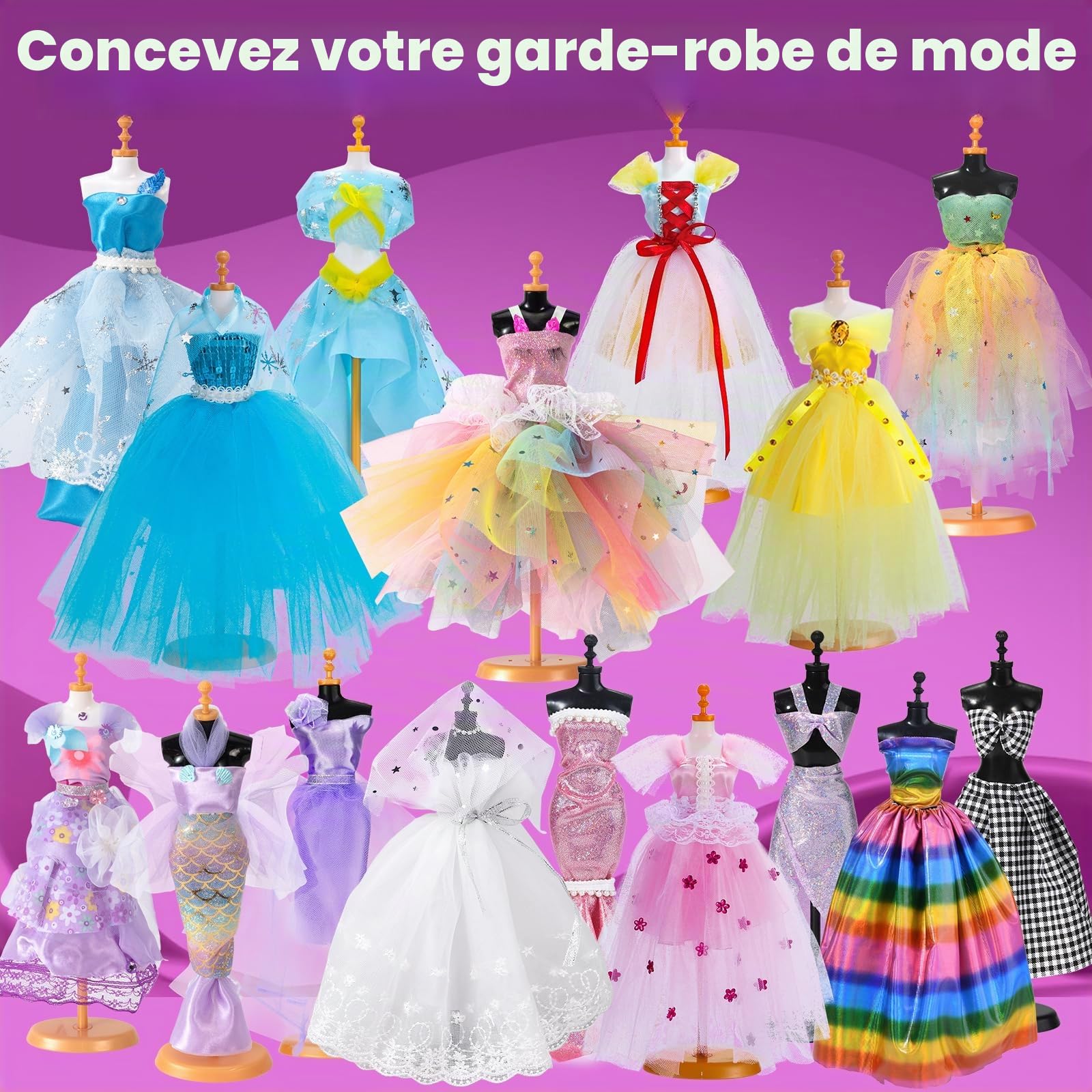 Studio Mode Fashion Design Kit Jouet Cadeau Fille 7-12 ans, Kit Couture Loisirs Créatifs avec Tissus, Mannequins & Crayons