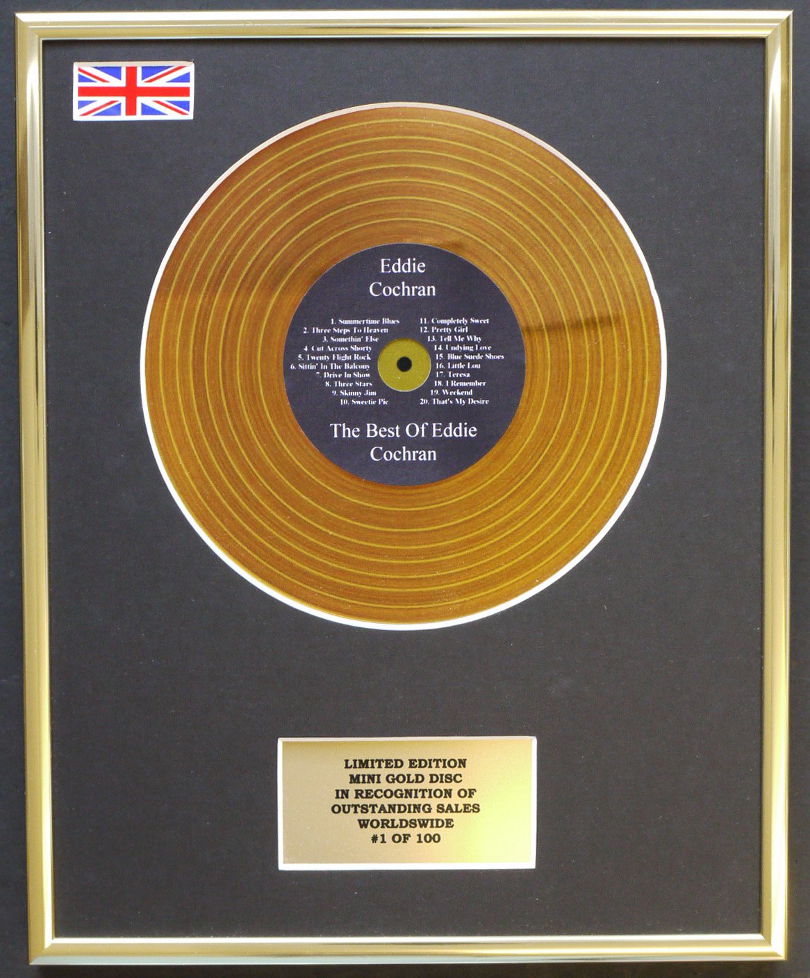 Limited Edition Mini Gold Disc Display Gold Eddie Cochran/Mini Disc Display/Limited Edition/Coa/The Best Of Eddie Cochran