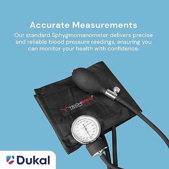 Tech-Med Standard Manual Blood Pressure Cuff | Precise Monitoring Blood Pressure Cuff Manual and Sphygmomanometer | Black Nylon BP Cuff Manual