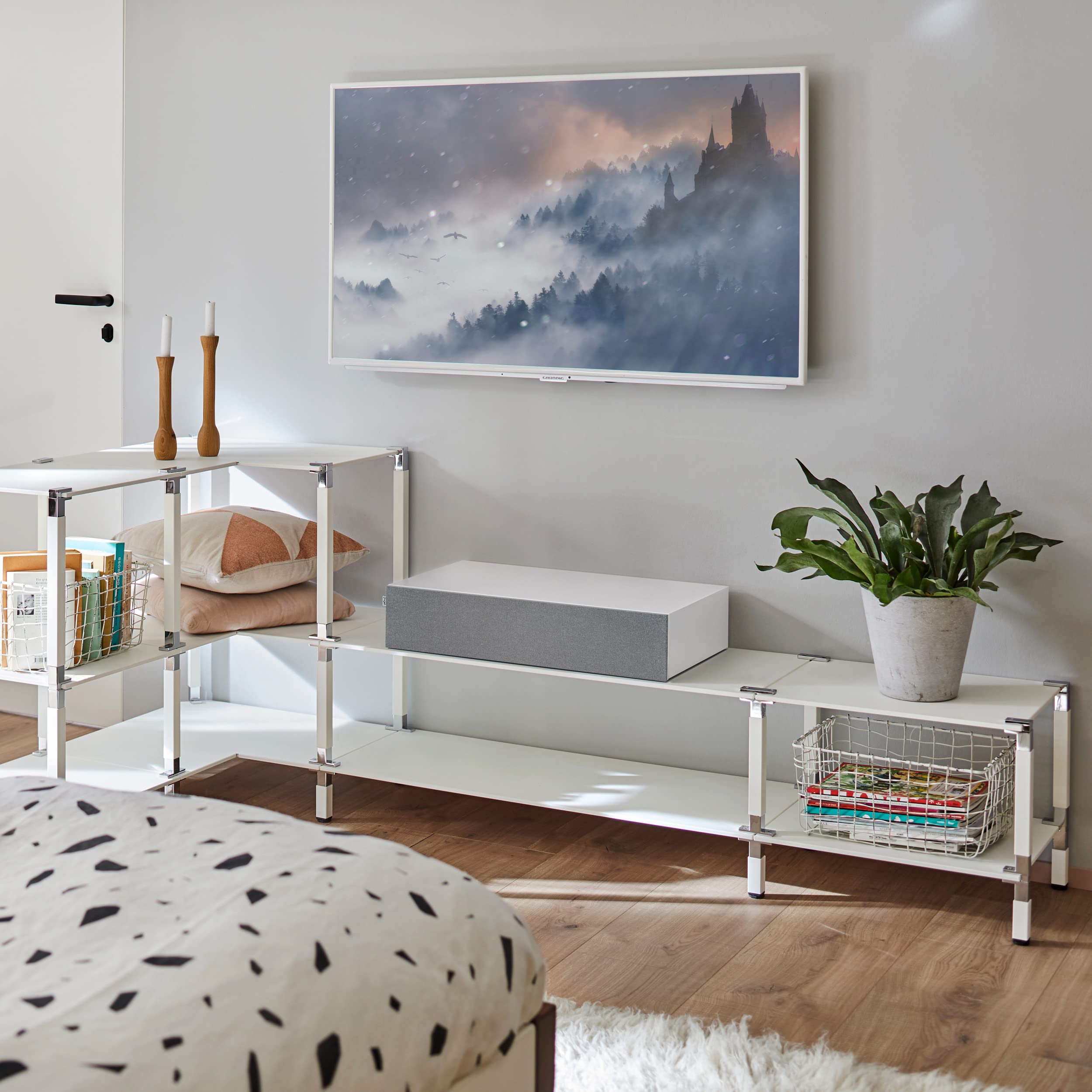Nubert nuBoxx AS-225 max | Weiße Soundbar mit weißer Front | Stereobar für HiFi | TV-Lautsprecher belastbar bis 50 kg | Soundbase mit Klangregelung | Stereobase für Heimkino | Sounddeck