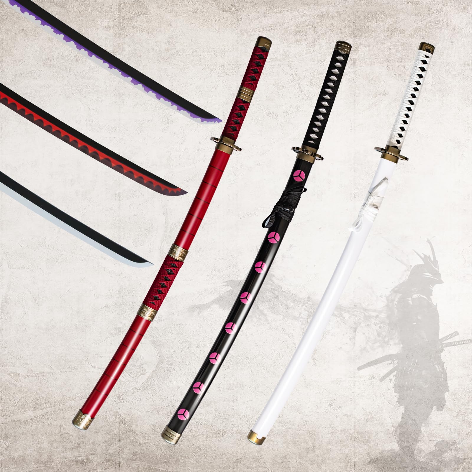 Bambus Cosplay Anime Katana Schwert,Zoro Katana mit Scheide,Holz Katana,Zorro Schwert für Rollenspiele Dekorationen and Geschenke (Kitetsu/Shisui/Wado Ichimonji)