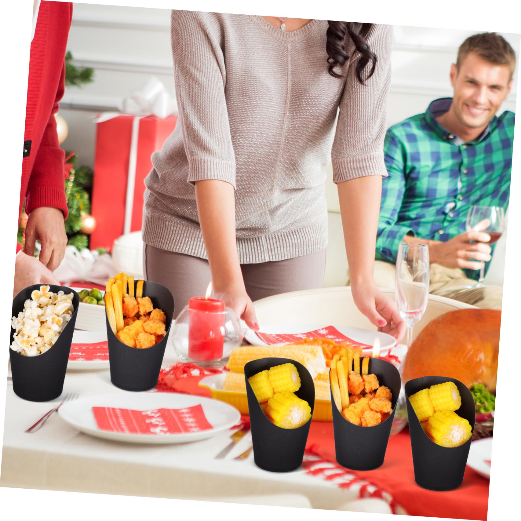 100 Bicchieri di Carta Neri da 14oz Bocca Obliqua per Snack e Patatine Fritte, Capacità Grande, Facili da Usare, per Casa e Ristoranti