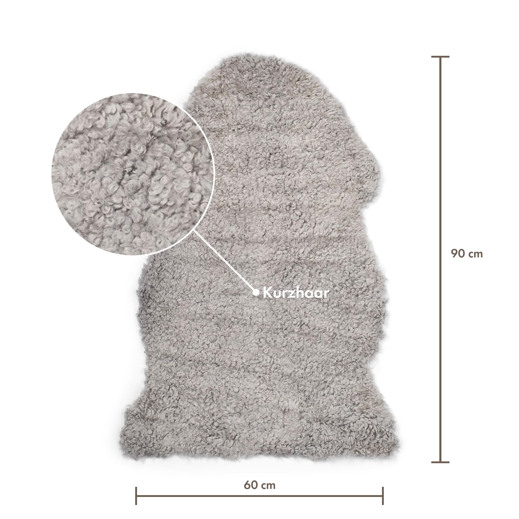 Nordic Sheep Lammfell Kurzhaar Echt Teppich 90x60 cm, Hellgrau | Echtes Lammfell, jedes Stück ein Unikat der Natur, ideal für Sofa, Stuhl & Esstisch, viele Farben