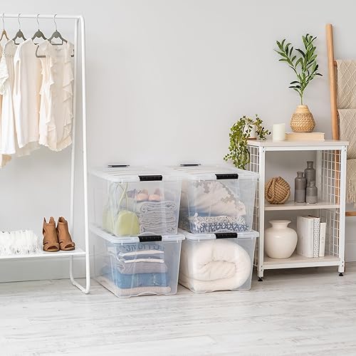 Miniatura 4 de IRIS USA - Contenedor de plástico de 72 cuartos de galón con tapa segura y hebillas de pestillo, paquete de 4 unidades, transparente, duradero,