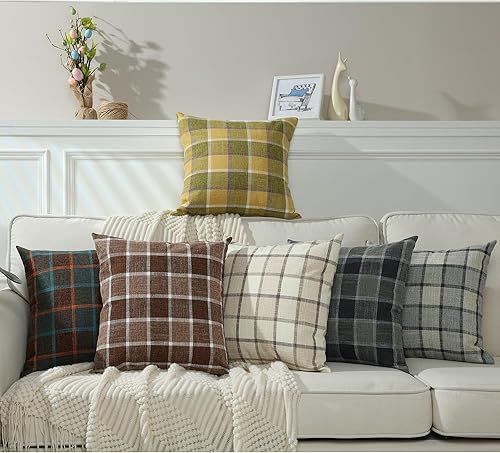 Miniatura 6 de Stellhome Paquete de 2 fundas de almohada de lino a cuadros de búfalo, fundas de cojín decorativas para sofá, sala de estar, 18 x 18 pulgadas, gris
