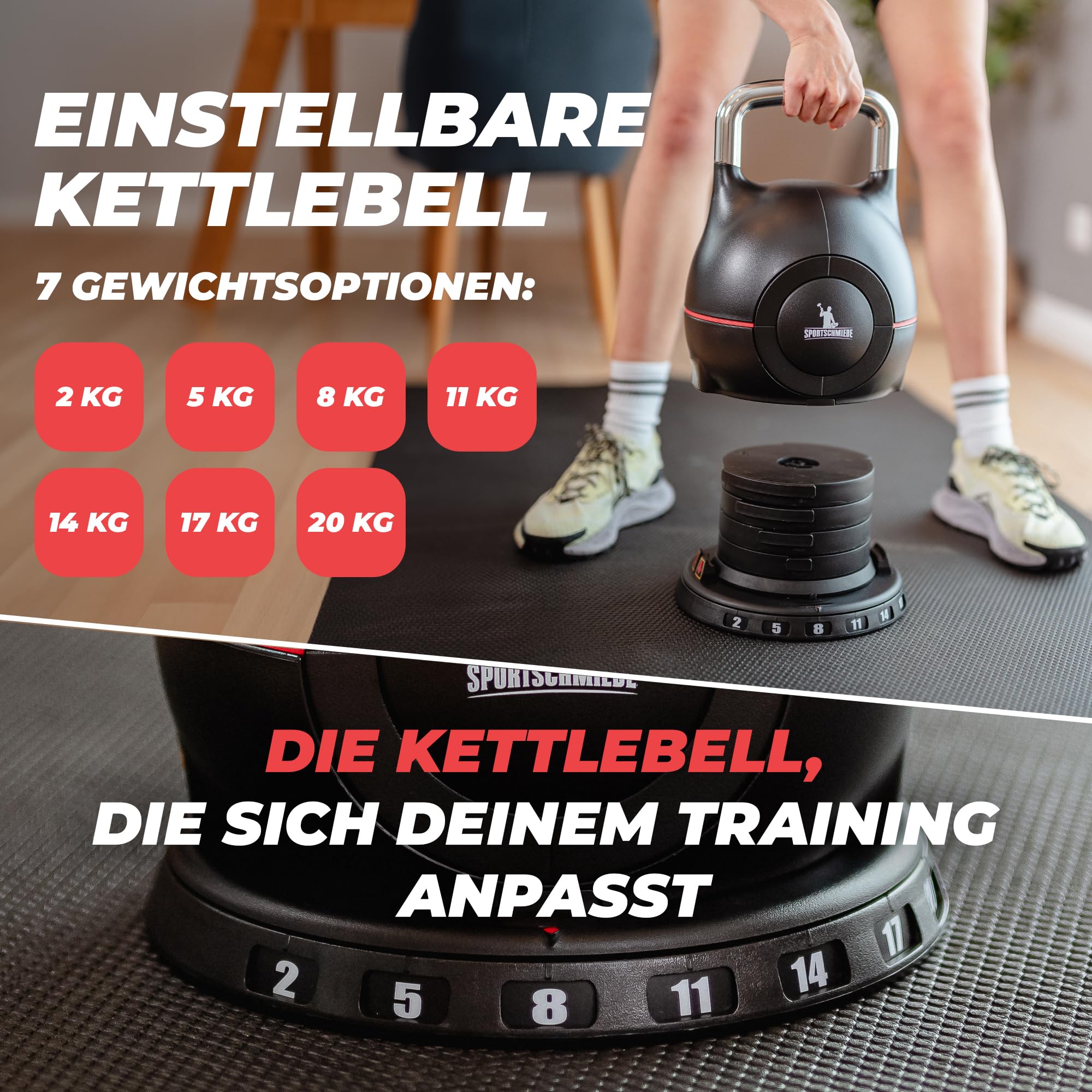 SPORTSCHMIEDE Kettlebell [Verstellbar] 2-20 kg Hanteln Set Gewichte Hantel für Home Gym | Hantelset Fitnessgeräte für Zuhause | Dumbbells Sportgeräte Zuhause Kugelhantel Gewicht Hantel Set