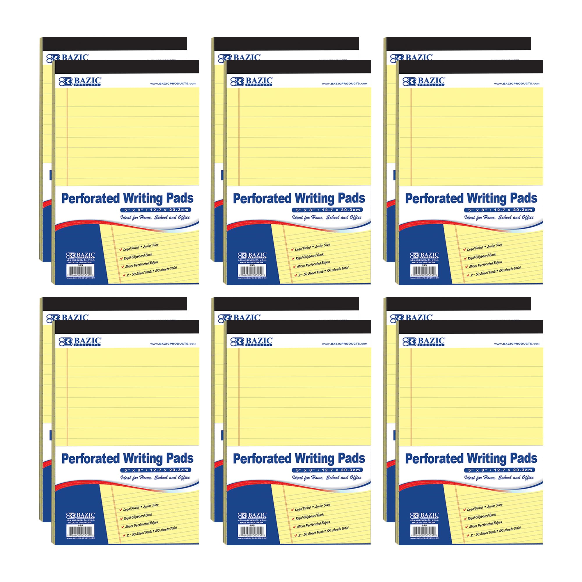 BAZIC Products Perforated Writing Pad 50 Sheets 5x8 Inch Jr Lined Ruled Memo Writing Pads Note Paper for