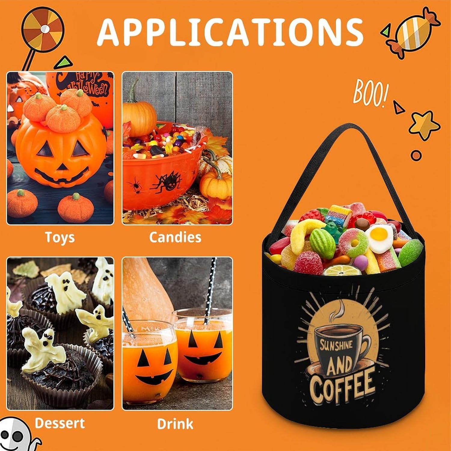 Sunshine And Coffee Candy Bag Halloween Treat Goody Bags Party Basket Handbag Holiday Decor