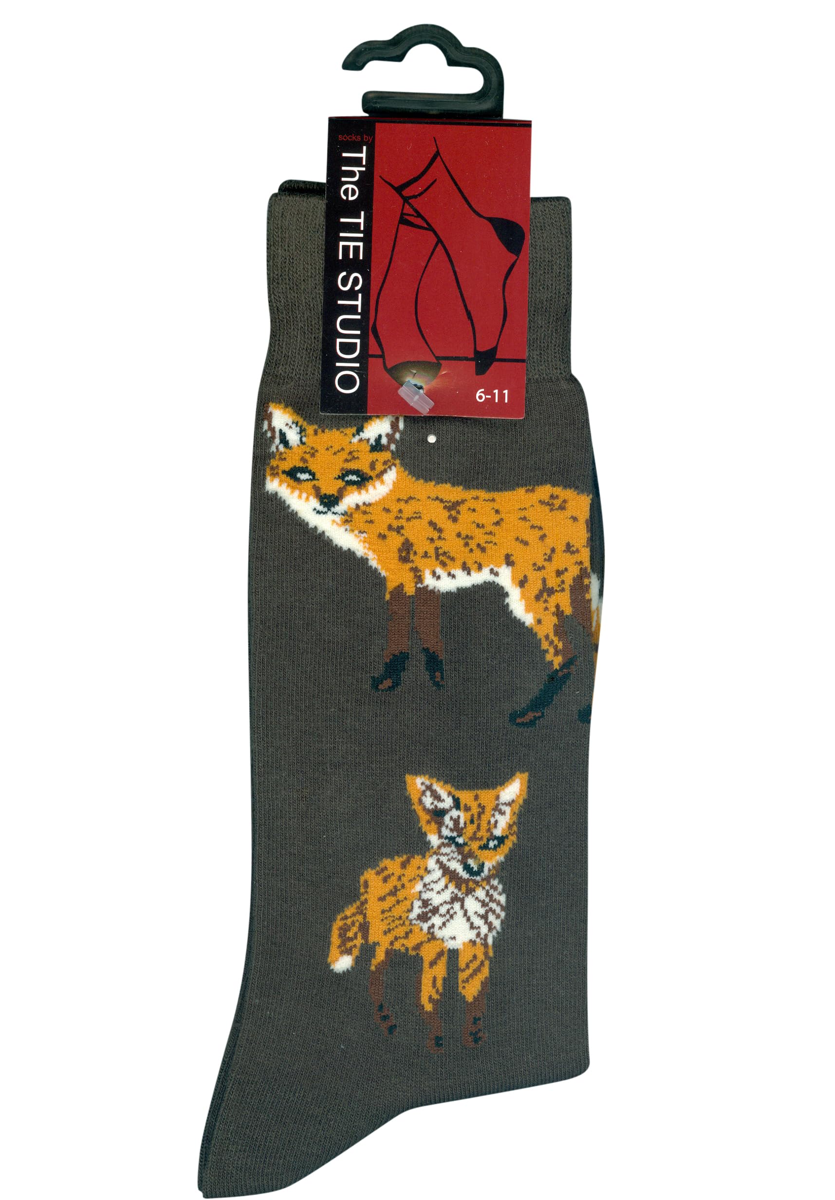 The Tie Studio Fox Socks – Cotton Rich Novelty Socks UK Size 6-11 – Woodland Fox (Dark Green)