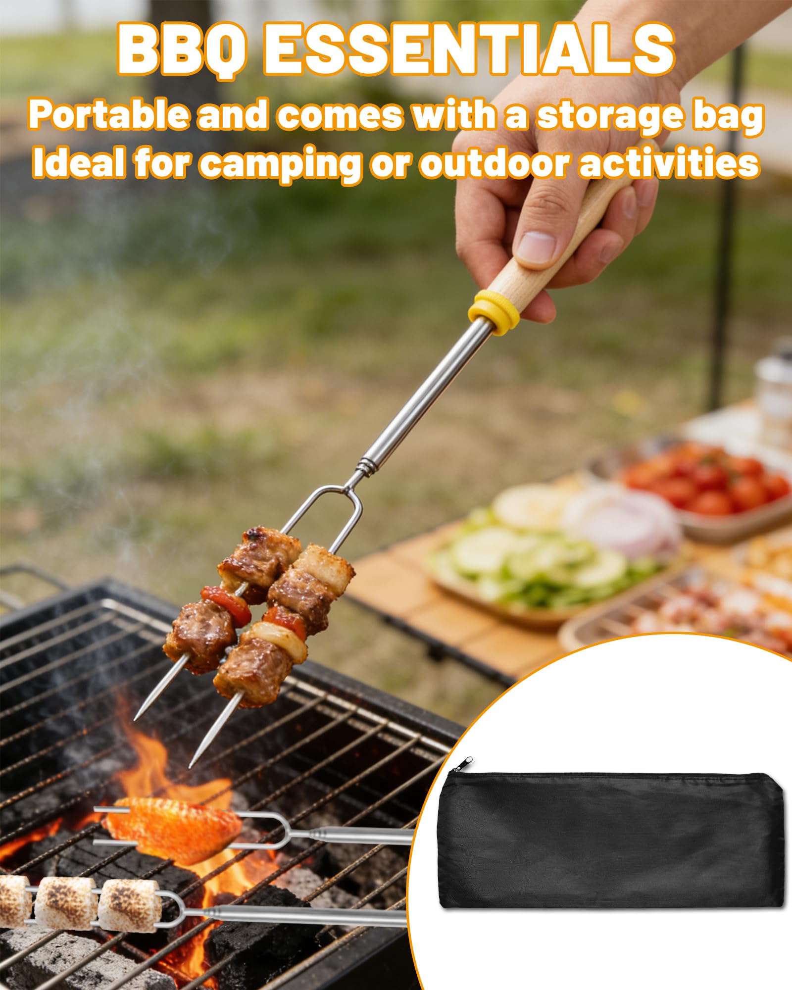 8 rozkładanych szpikulców ze stali nierdzewnej,widelce do grillowania przy ognisku 31–81cm,marshmallow i chleba na patyku,z torbą do przechowywania,na kemping i grill i świeżym powietrzu