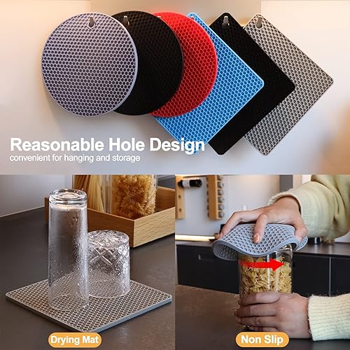 Miniatura 5 de Coomin Salvamanteles de silicona para platos calientes, 4 alfombrillas resistentes al calor para encimeras, almohadillas calientes antideslizantes