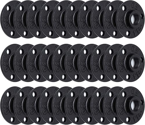 Miniatura 11 de Brida de piso pintada en negro antioxidante de 1/2 pulgada, paquete de 10 accesorios de tubería de hierro maleable para estilo vintage industrial,