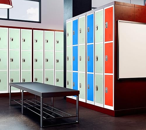 Miniatura 2 de AdirOffice Armario escolar grande con 3 puertas y 3 ganchos, armario de almacenamiento de metal ideal para escuela, garaje, armarios de oficina (3