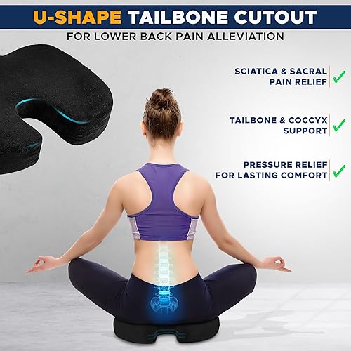 Miniatura 9 de EcoNour Cojín de asiento para alivio de presión  Cojín de silla de oficina para ciática  Cojín ergonómico antideslizante y de espuma para coxis y