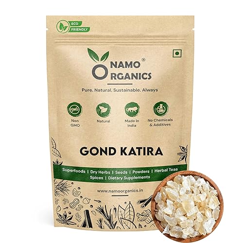 Namo Organics - Gond Katira Pure Organic - 250 Gm Propiedades de enfriamiento Goma de mascar comestible 100% natural superalimento