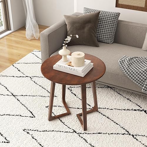 Miniatura 3 de Giantex Mesa auxiliar redonda, mesa de cóctel de madera de granja de 24 pulgadas con almohadillas ajustables para los pies, mesa de té de sofá de