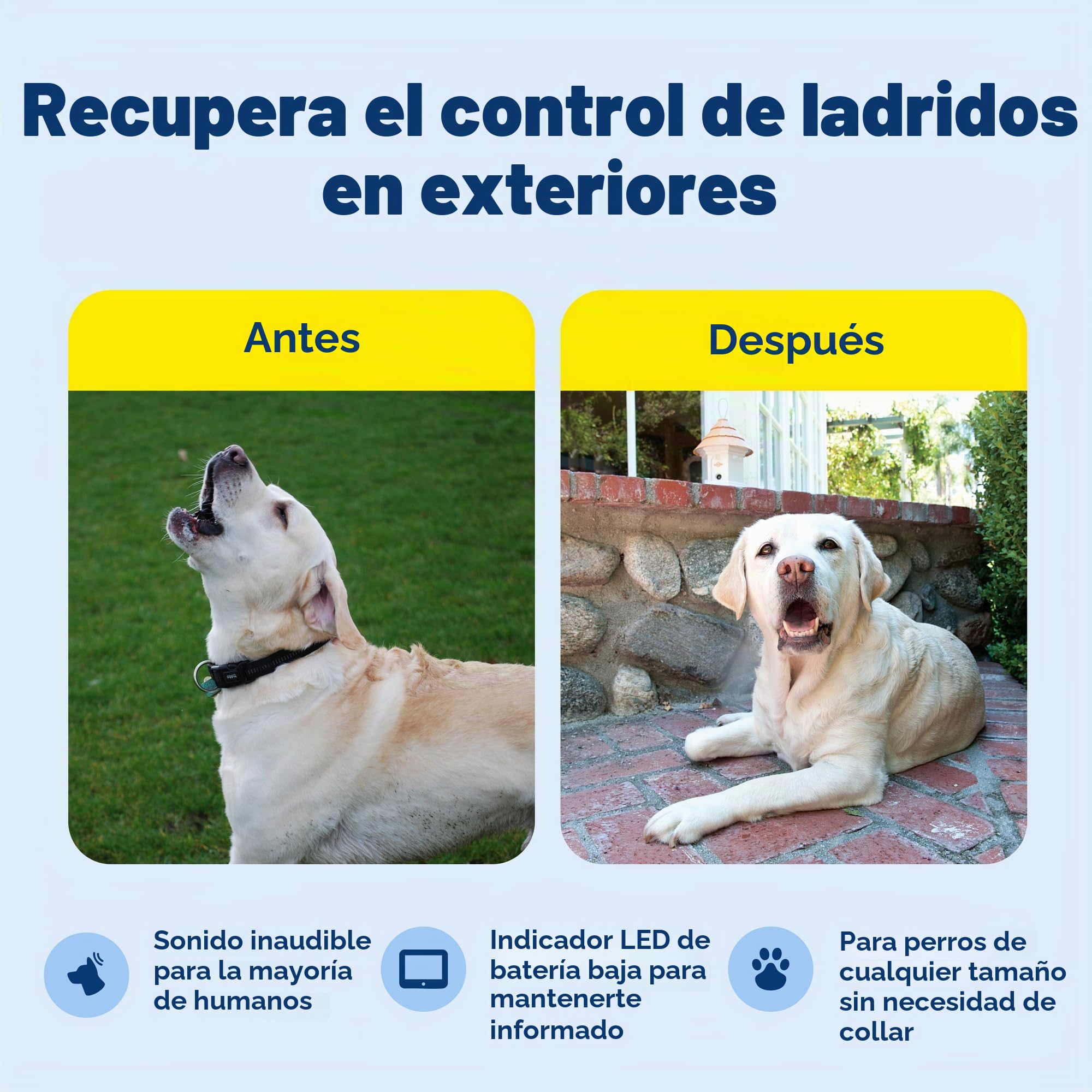 PetSafe Control ultrasónico de ladridos para exteriores, sin ladridos para todos los tamaños de perros, evita que los vecinos ladren, cobertura de 1/4 acre, activación automática, resistente a la intemperie, ideal para patios traseros
