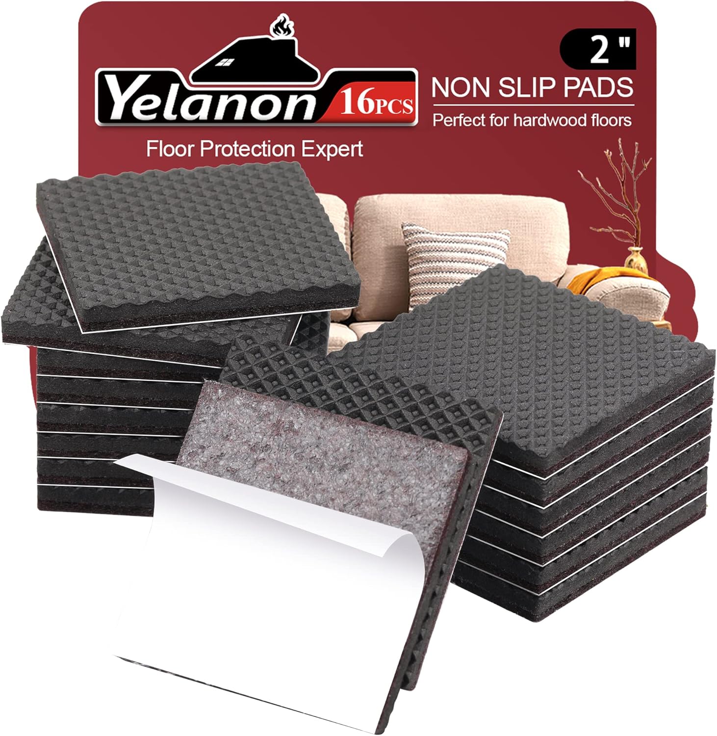 Yelanon Non Slip Furniture Pads – 8pcs 3" Rubber Furniture Pads (4 Round + 4 Square), Anti Slip Furniture Grippers for Hardwood Floors, Floor Protectors to Prevent Sliding & Scratches