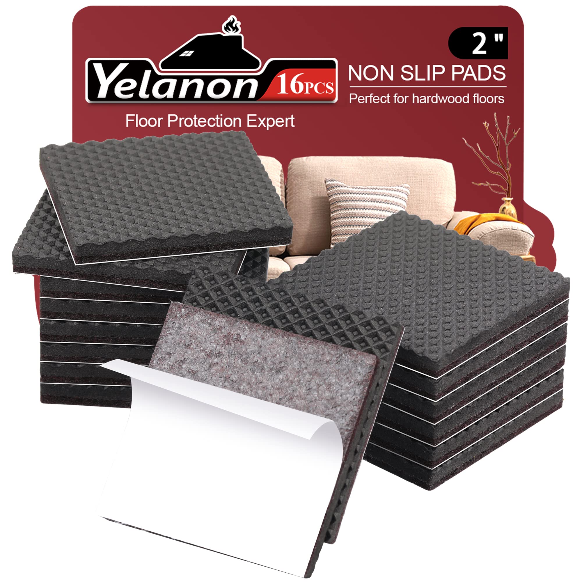 Yelanon Non Slip Furniture Pads for Hardwood Floors 16 Pcs 2" Grippers