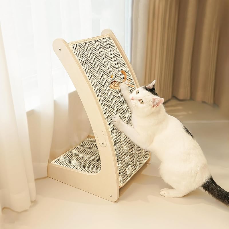 Arranhador para Gatos PETKARAY Curvo com Sisal Natural, Brinquedo de Rato e Catnip LSC03-CV