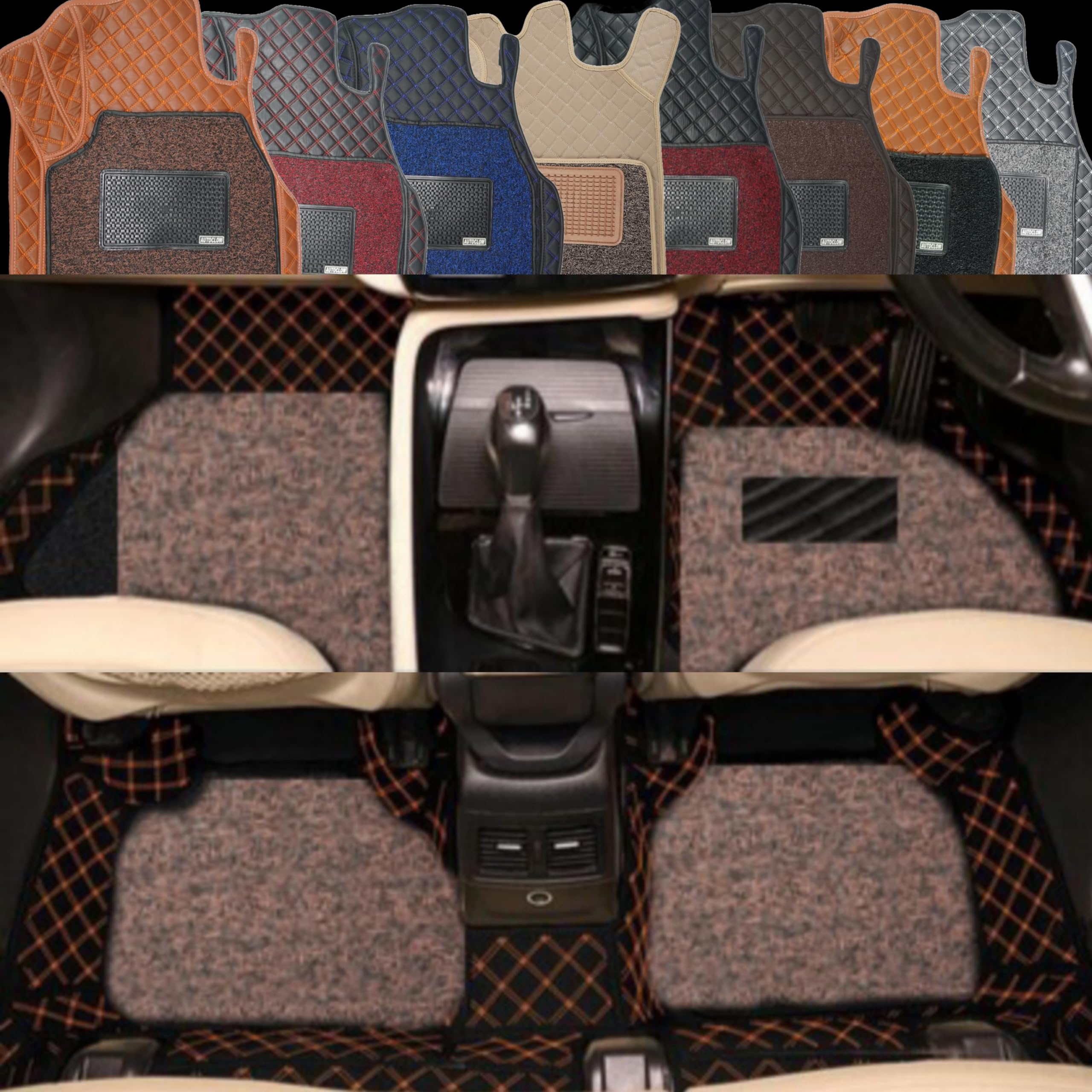 Autoclow/Premium 7D Car Mat for Tata Curvv EV (Model : 2024-2025) || Luxury Leather Dual-Stitch 7D Car Floor Mat Full Set || 100% Waterproof || Color : TAN Stitch-TAN Grass (Design-1)