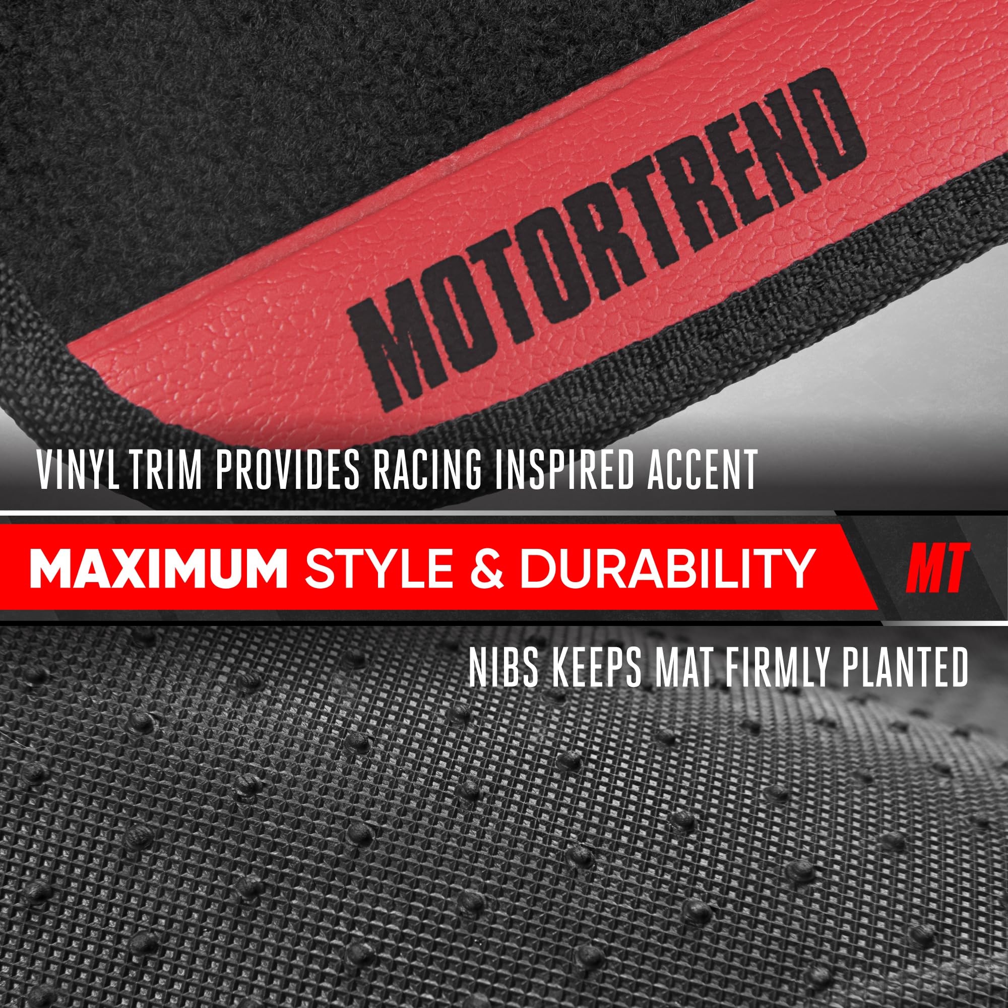 Motor Trend SpeedSeries Carpet Car Floor Mats Set - Versatile Fit for Cars, Trucks, SUVs, Vans Red Trim Racing Design Car Mat Full Set Tapetes para Carro - Set of 4, Black & Red Car Carpet Mats