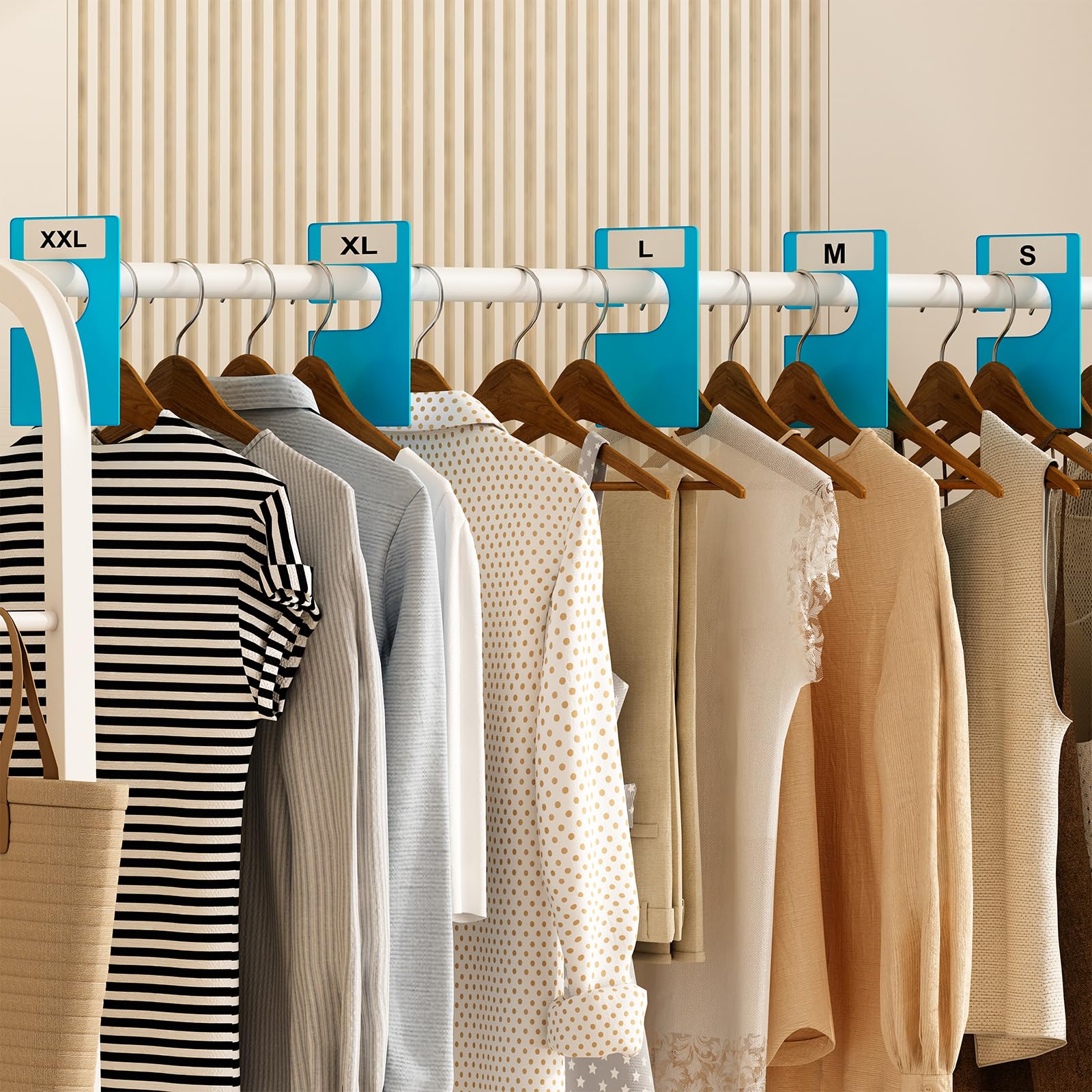 DMLNN 10 Pack White Clothing Rack Size Dividers Plus 60 Labels (1 Inch) and 16 Large Blank Labels, Large Rectangular Clothing Closet dividers (Pearl White)