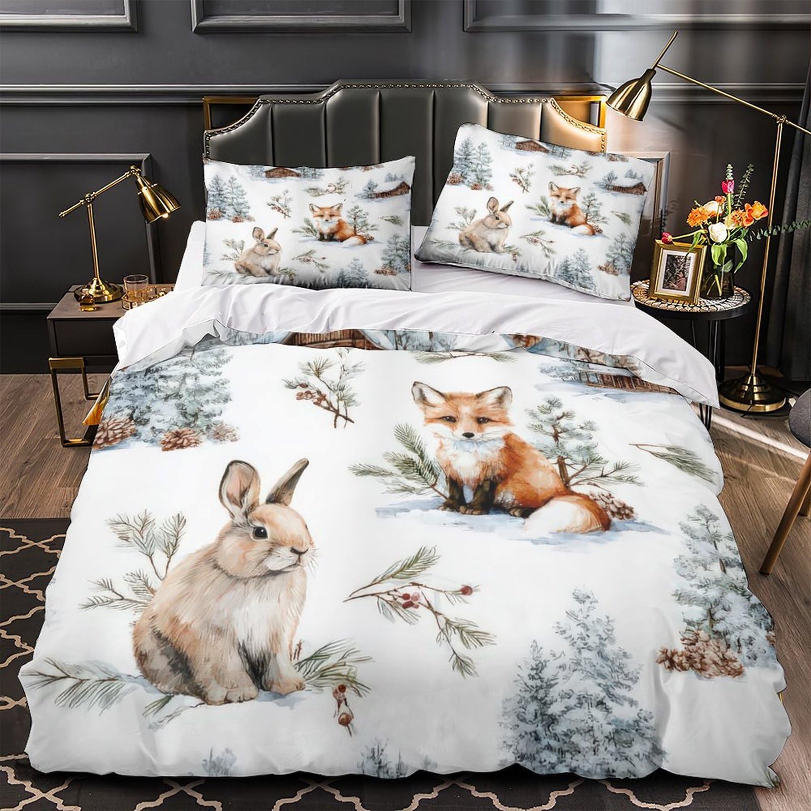 Housse de couette renard 3D en microfibre 140x200 cm avec 2 taies