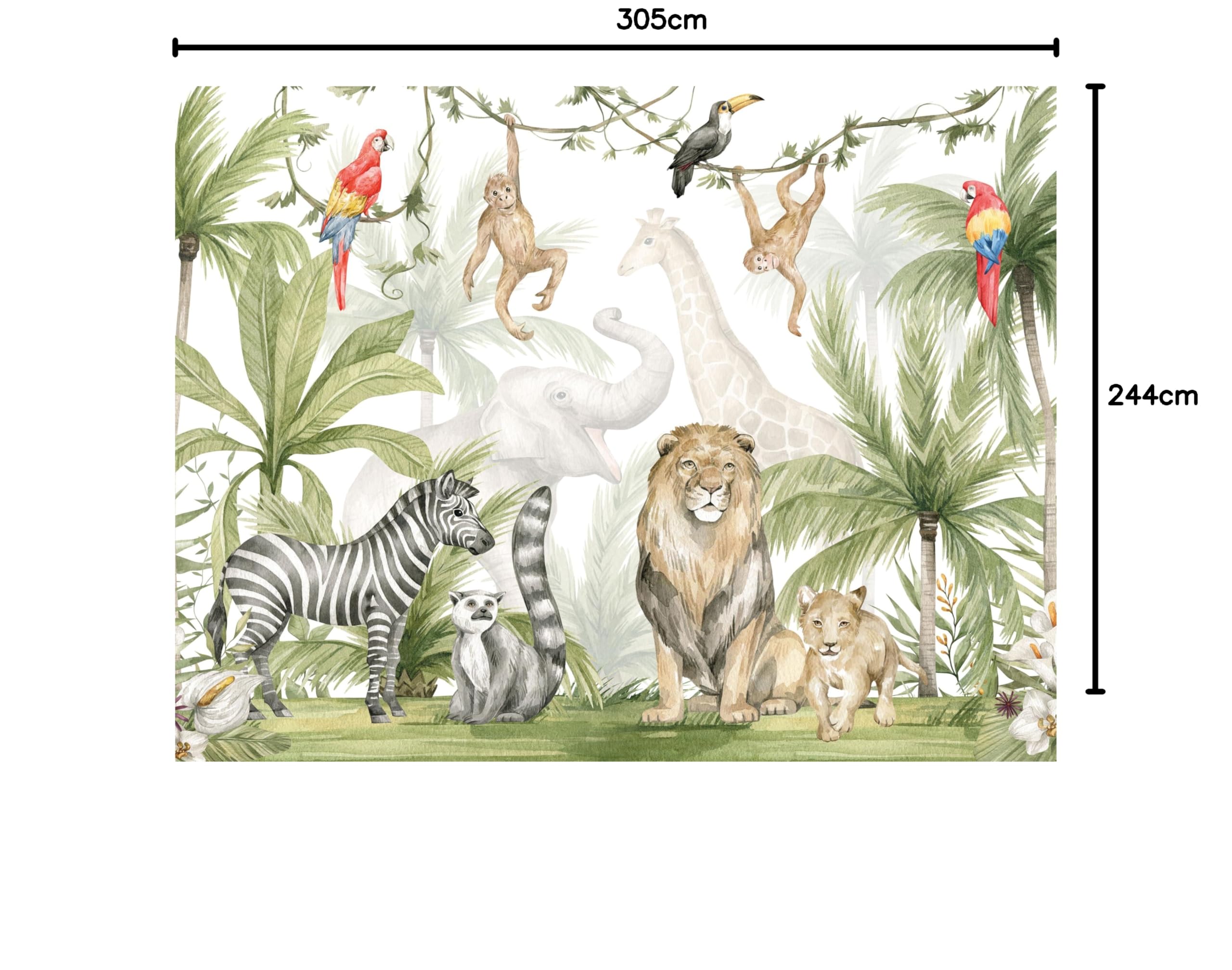 Walltastic Papel pintado de safari de la selva, papel FSC, multicolor, 8 pies de alto x 10 pies de ancho, 1 tamaño