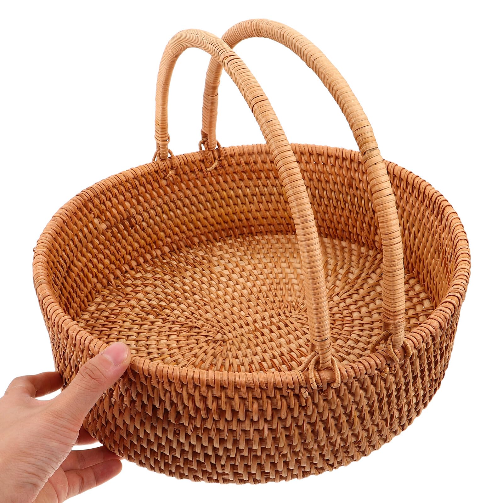 Veemoon Cesta de Ratán Tejida a Mano con Asa Cesta Organizadora Grande para Picnic Almacenamiento de Frutas para Cocina y Hogar Color Marrón Claro