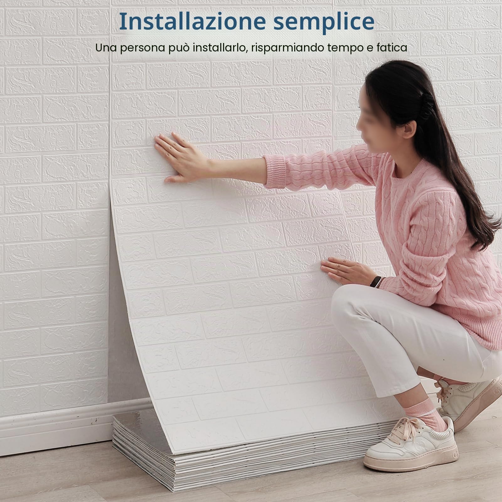 Carta da parati per ambienti umidi, 70cmx1000cm autoadesiva, isolante, imitazione pietra, carta da parati autoadesiva, pannelli adesivi 3D per camera da letto, bagno, cucina (Bianco)